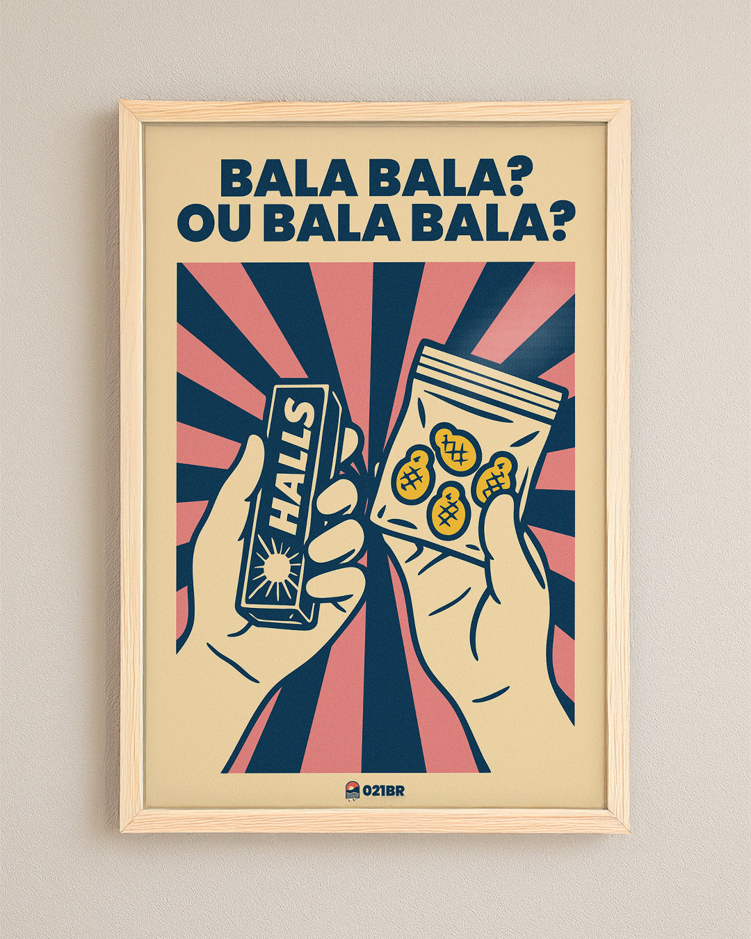 Quadro Decorativo 45x64cm Ilustrado 021BR "Bala Bala" – Arte Carioca Exclusivo com Moldura e vidro