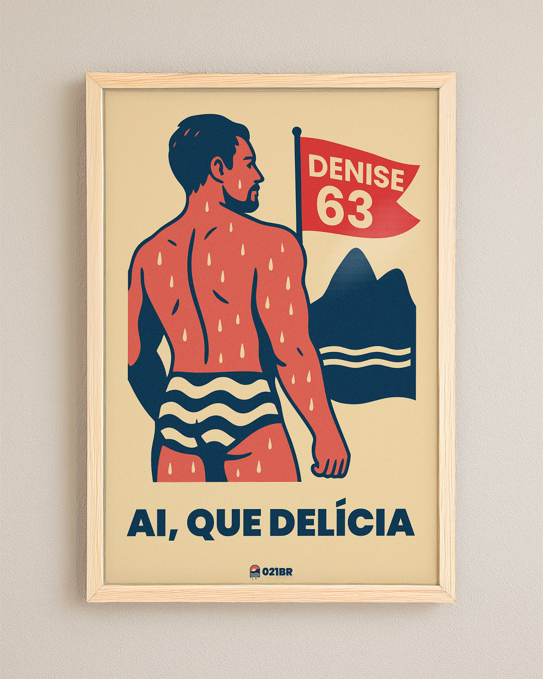 Quadro Decorativo 45x64cm Ilustrado 021BR "Ipanema" – Arte Carioca Exclusivo com Moldura e vidro