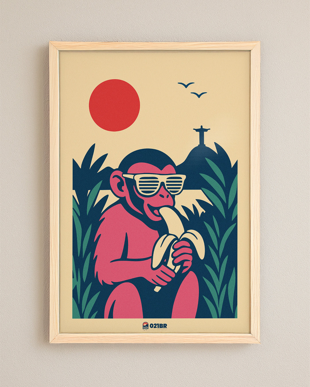 Quadro Decorativo 45x64cm Ilustrado 021BR "Macaco" – Arte Carioca Exclusivo com Moldura e vidro