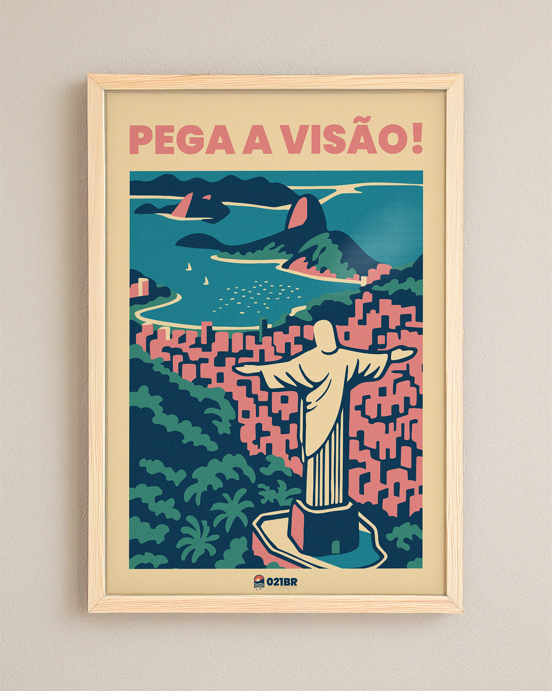 Quadro Decorativo 45x64cm Ilustrado 021BR "Rio" – Arte Carioca Exclusivo com Moldura e vidro