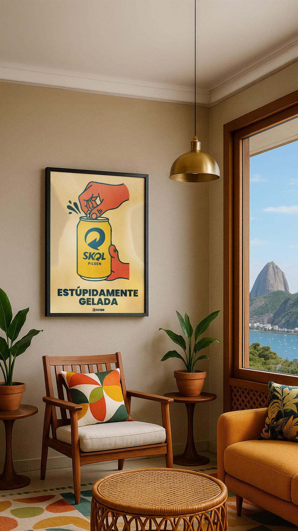 Quadro Decorativo 45x64cm Ilustrado 021BR "Cervejinha" – Arte Carioca Exclusivo com Moldura e vidro