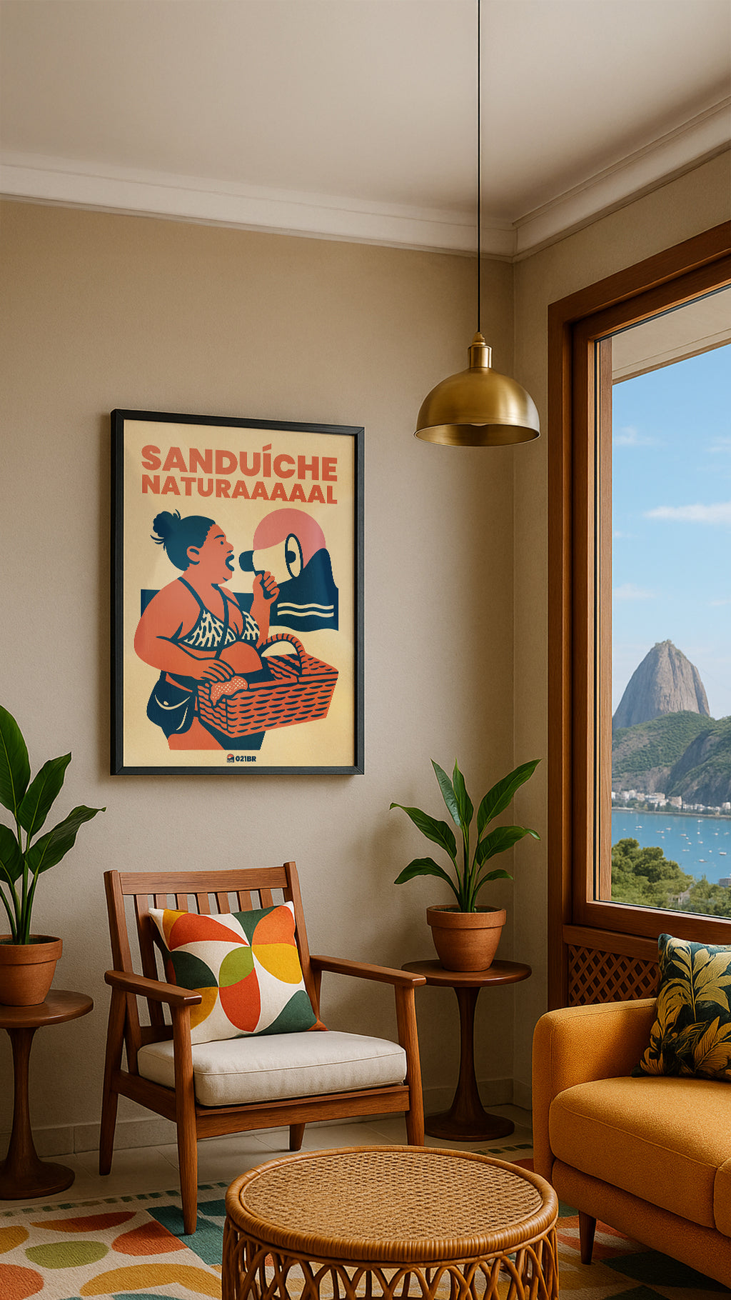 Quadro Decorativo 45x64cm Ilustrado 021BR "Michelle" – Arte Carioca Exclusivo com Moldura e vidro