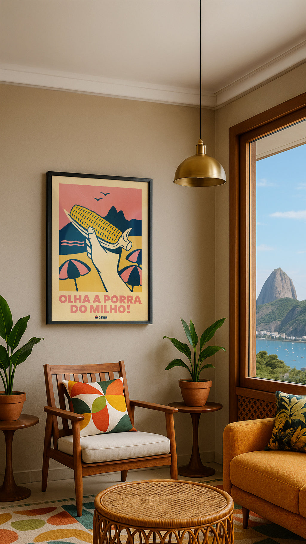 Quadro Decorativo 45x64cm Ilustrado 021BR "Michelle" – Arte Carioca Exclusivo com Moldura e vidro