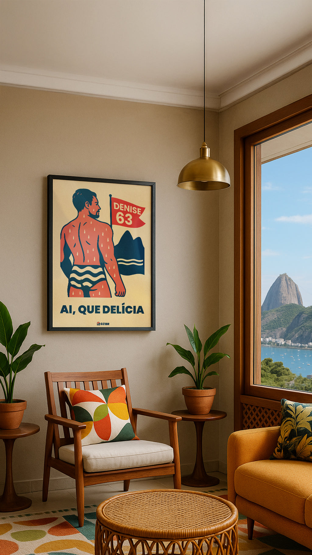 Quadro Decorativo 45x64cm Ilustrado 021BR "Ipanema" – Arte Carioca Exclusivo com Moldura e vidro