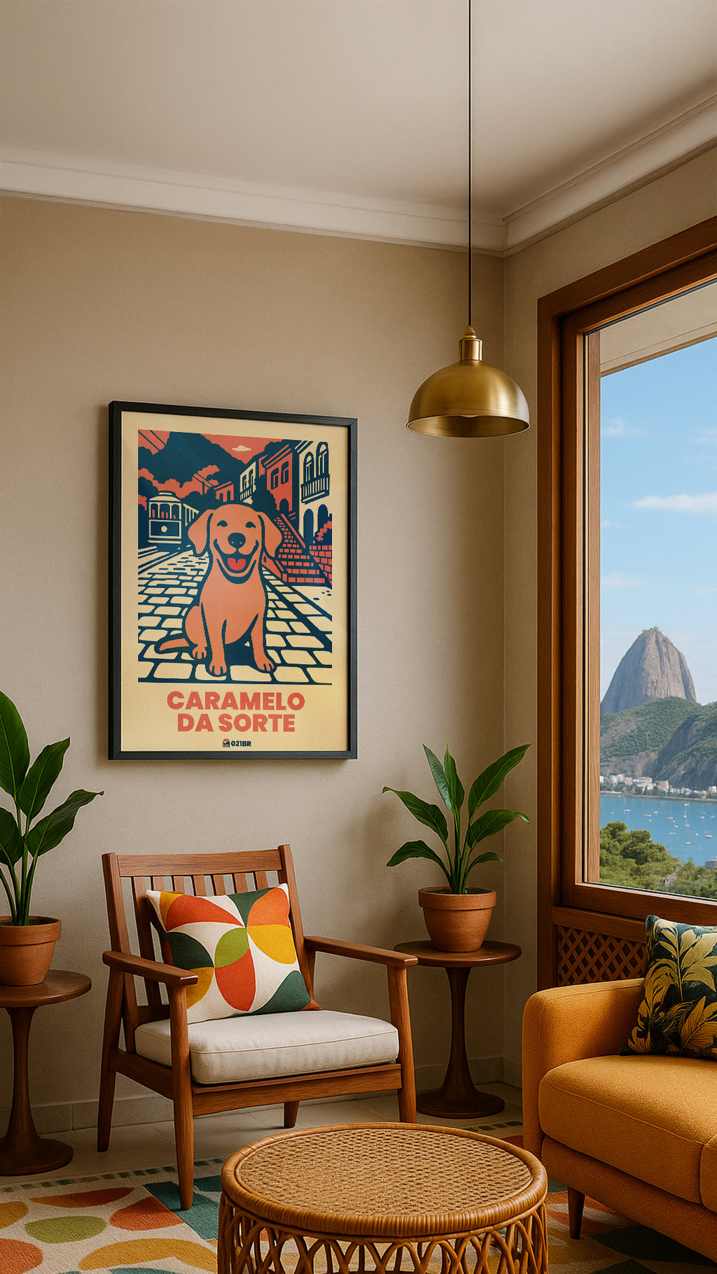 Quadro Decorativo 45x64cm Ilustrado 021BR "Caramelo" – Arte Carioca Exclusivo com Moldura e vidro