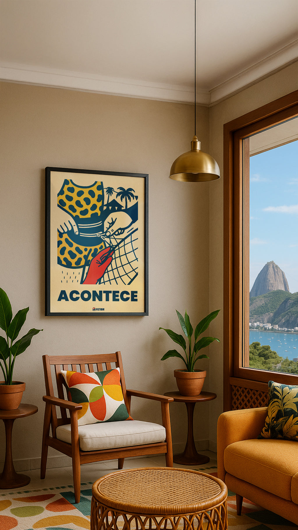 Quadro Decorativo 45x64cm Ilustrado 021BR "Carnaval" – Arte Carioca Exclusivo com Moldura e vidro